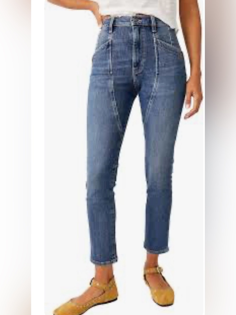 Free People 29 Beacon Mid rise slim High Rise utility Seamed crop Jean